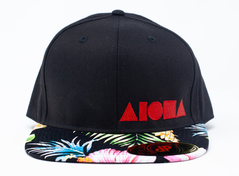 Hawaii "Black Seductive Pua" Floral Bill Aloha Flatbill Cap