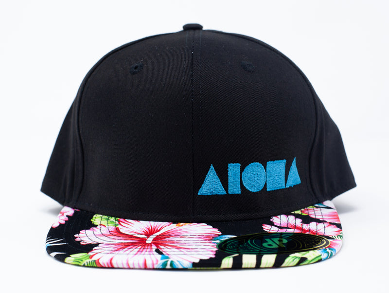 Hawaii "Black Seductive Pua" Floral Bill Aloha Flatbill Cap